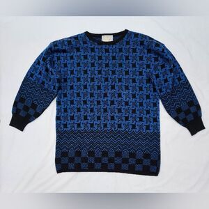 Vintage 60s Lilly of California Acrylic Printed Long Sleeve Sweater M